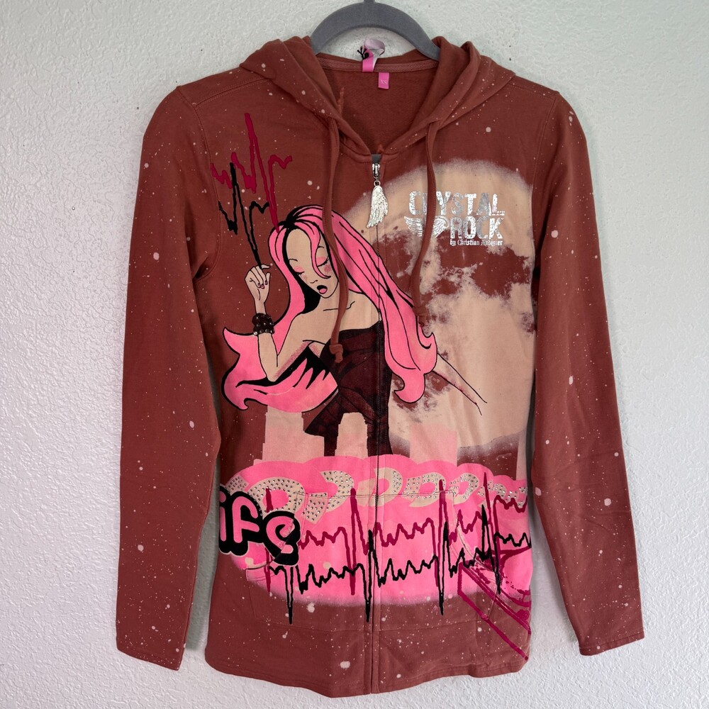 Christian Audigier Y2K Jacket Womens XS Crystal Rock Nightlife Singer Hoodie NEW